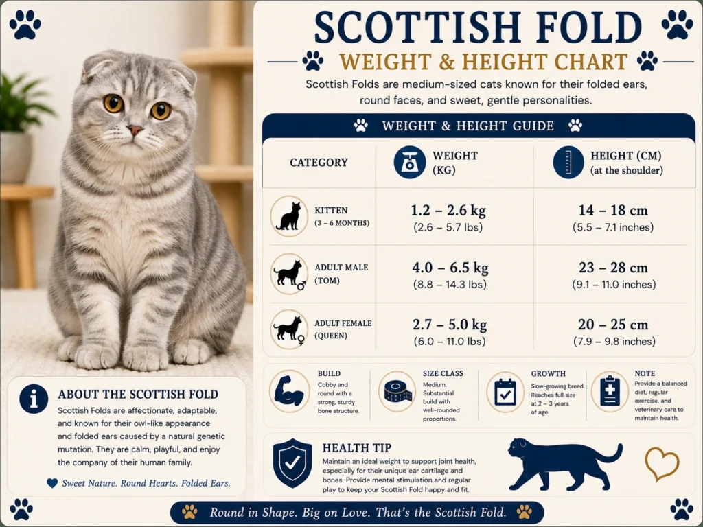 Scottish Fold Cat Weight and Height Size Chart