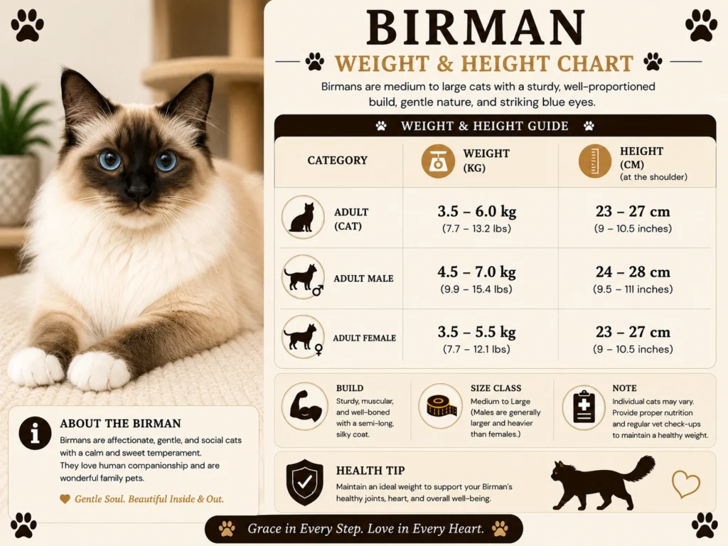 Birman Cat Size, Weight and Height